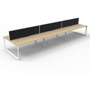 Deluxe Loop Workstation 6 Person With Screen 1200Wx750D Oak Top White Double Frame