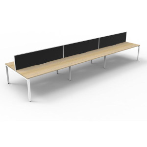 Deluxe Profile Workstation 6 Person With Screen 1500Wx750D Oak Top White Double Frame