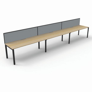 Deluxe Profile Workstation 3 Person With Screen 1500Wx750D Oak Top Black Single Frame