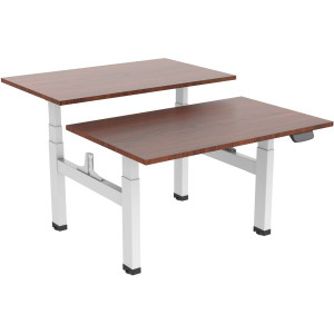 Ergovida Sit-Stand Desk Back to Back Electric White Frame 1500x750mm Lightwood Top Walnut