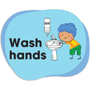 Durus School Sign Wash Hands 250mmx200mm Outdoor Floor Adhesive Blue