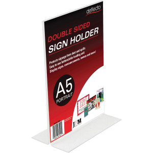 DEFLECTO SIGN AND DOCUMENT HOLDER PORTRAIT DOUBLE SIDED A5 CLEAR