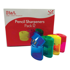 Stat Double Barrel Plastic Oval Pencil Sharpener Assorted Colours