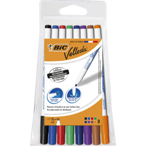 Bic Velleda Whiteboard Marker 1721 Thin Bullet 2.8mm Assorted Wallet of 8