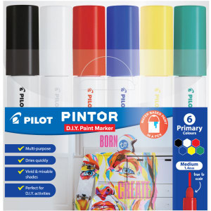 Pilot Pintor Paint Marker Medium 1.4mm Primary Colours, Assorted Wallet of 6