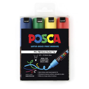 UNI Posca Poster Marker PC-7M 4.5mm Bold Bullet Assorted Pack of 4
