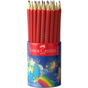 Faber-Castell Junior Grip Graphite Pencil 2B Red Barrel, Tin Cup of 50