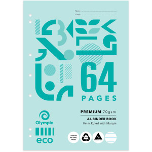 Olympic Eco Binder Book A4 8mm Ruled 64 Page