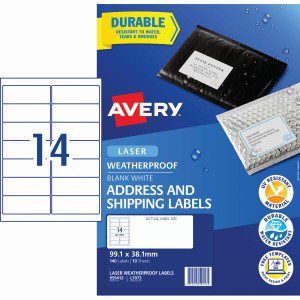 AVERY WEATHER PROOF LABELS Laser 99.1x38.1mm White Pack of 140