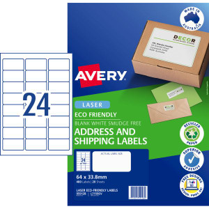 Avery Eco Friendly Labels Laser Printer White 64x33.8 mm 24UP 480 Labels