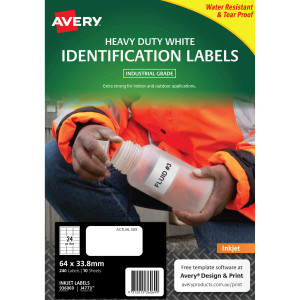 AVERY J4773 DURABLE LABELS IJET H/DUTY 24/SHT 64 X 33.8 WHT (Pack of 240)