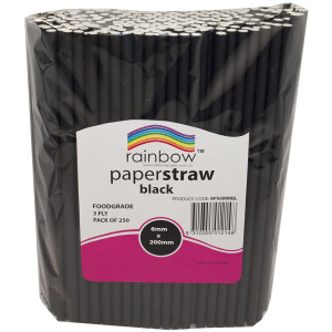 Rainbow 6mm Paper Straws Black Pack of 250