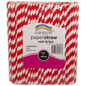 Rainbow 6mm Paper Straws Red Stripe Pack of 250