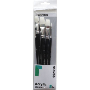 Reeves Acrylic Brushes Short Handle Set of 5 (Flat 2,4,8,10,12)
