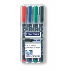 STAEDTLER 342 WP4 PERMANENT MARKERS WALLET OF 4 ASSORTED BULLET TIP 1-2MM LINE WIDTH