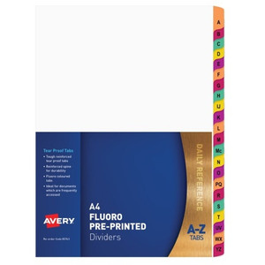 Avery Pre-printed Dividers Fluoro A-Z Tabs
Fluoro Multi-coloured