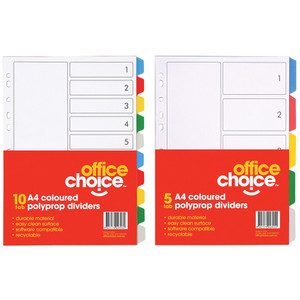 OFFICE CHOICE A4 DIVIDERS 5 Coloured Tab Polyprop 123020OC ** While Stocks Last **