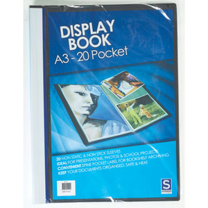 DISPLAY BOOK A3 20 POCKET Black Front Insert Cover Fixed Post