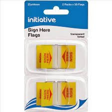 INITIATIVE TRANSPARENT SIGN HERE FLAGS 25 X 44MM YELLOW PACK 2