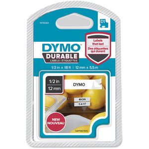 DYMO D1 DURABLE LABELLING TAPE Cassettes Black on White 12mmx5.5m