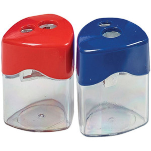 STAT SHARPENER DOUBLE Metal With Canister Assorted