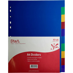 STAT DIVIDERS A4 PP 10 Tab Assorted