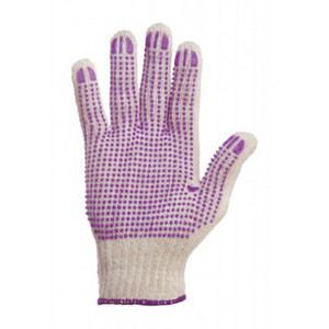 PROVAL POLY D GLOVE LARGE POLY/COTTON White with Purple Dots 41504 (Carton of 240)
