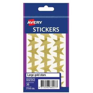 AVERY GOLD STAR STICKERS 21MM DIAMETER PERMANENT (Pack of 36)