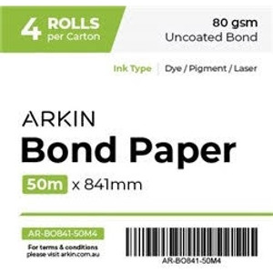 ARKIN BOND PAPER 80GSM 841MM X 50M Carton of 4 Rolls