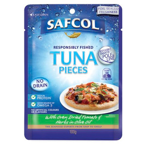 SAFCOL GOURMET ON THE GO TUNA WITH TUNA & OVEN DIRED TOMATO POUCH 100GM