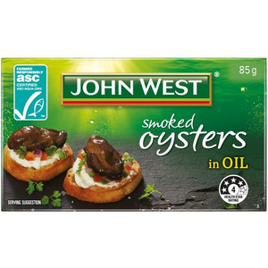 JOHN WEST SMOKED OYSTERS IN VEGETABLE OIL 85GM