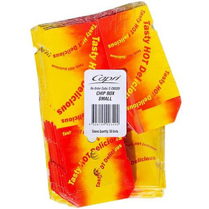Capri Chip Box Tasty Hot Delicious Print Small, Box of 50