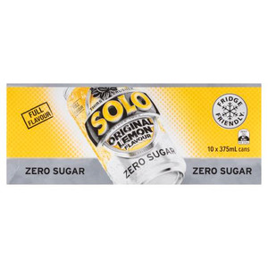 SOLO ZERO SUGAR LEMON SOFT DRINK 10X375M