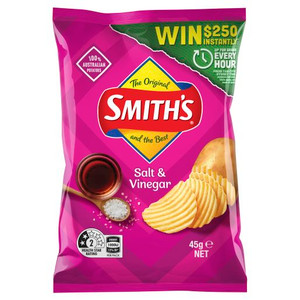 SMITHS SALT AND VINEGAR CRINKLE POTATO CHIPS 45GM (Carton of 18)