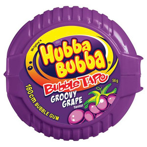 WRIGLEYS HUBBA BUBBA BUBBLE GUM GRAPE TAPE 56GM (Carton of 12)