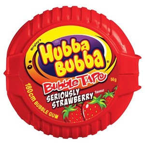 WRIGLEYS HUBBA BUBBA BUBBLE GUM STRAWBERRY TAPE 56GM (Carton of 12)