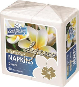 CAST AWAY ELEGANCE REDIFOLD DINNER NAPKIN WHITE (CA-NAPEDRF) 50S (Carton of 10)