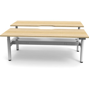 Rapidline Halo+ Back to Back Workstation + Cable Tray 2 Person 1200mmW Oak/White