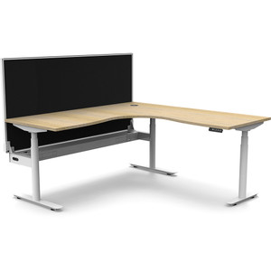 Rapidline Halo+ Corner Workstation + Screen + Cable Tray 1800/1500mmW Oak/White