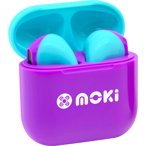 Moki MokiPods Volume Limited True Wireless Stereo Kids Mini Earphones Purple and Aqua