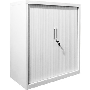 Steelco Tambour Door Cabinet Includes 3 Shelves 1200W x 463D x 1200mmH White Satin