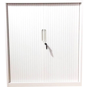 Steelco Tambour Door Cupboard Includes 3 Shelves 900W x 463D x 1200mmH White Satin