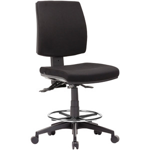 Click Low Back Drafting Chair 3 Lever 670-840mmH Square Seat Black Fabric