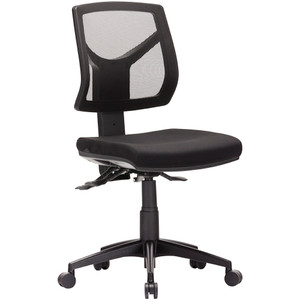 Expo Low Back Task Chair 3 Lever No Arms Mesh Back Black Fabric Square Seat