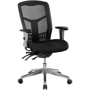 Oyster Medium Back 4 Lever Multi Shift Chair With Arms Mesh Back Black Fabric Seat