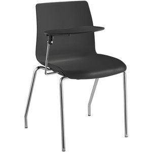 Pod 4 Leg Chair With Right Hand Side Tablet Arm Chrome Frame Black Plastic Seat