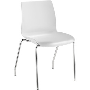 Pod 4 Leg Chair No Arms Chrome Frame White Plastic Seat