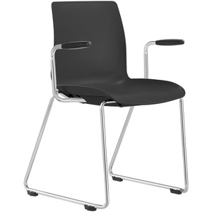 Pod Chair With Arms Sled Chrome Base Black Plastic Seat