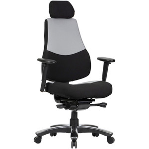 Ranger High Back Heavy Duty Multi Shift Chair With Arms And Headrest Black/Grey Fabric