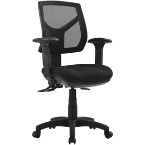 Rio Low Back Task Chair 3 Lever With Arms Mesh Back Black Fabric Seat